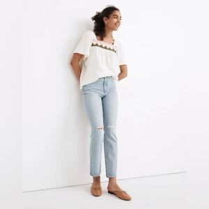 Madewell The High-Rise Slim Crop Boyjean in Dumas Wash: Ripped Edition
